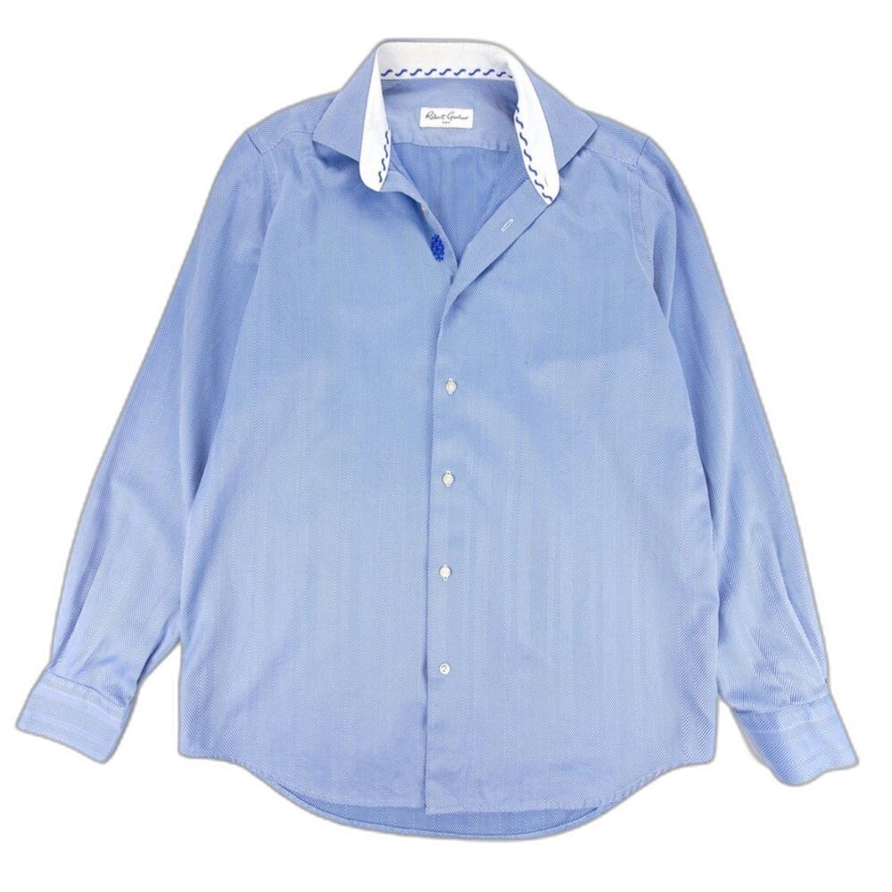 ROBERT GRAHAM Chevron Print Long Sleeve Button Down Dress Shirt Mens Medium Blue